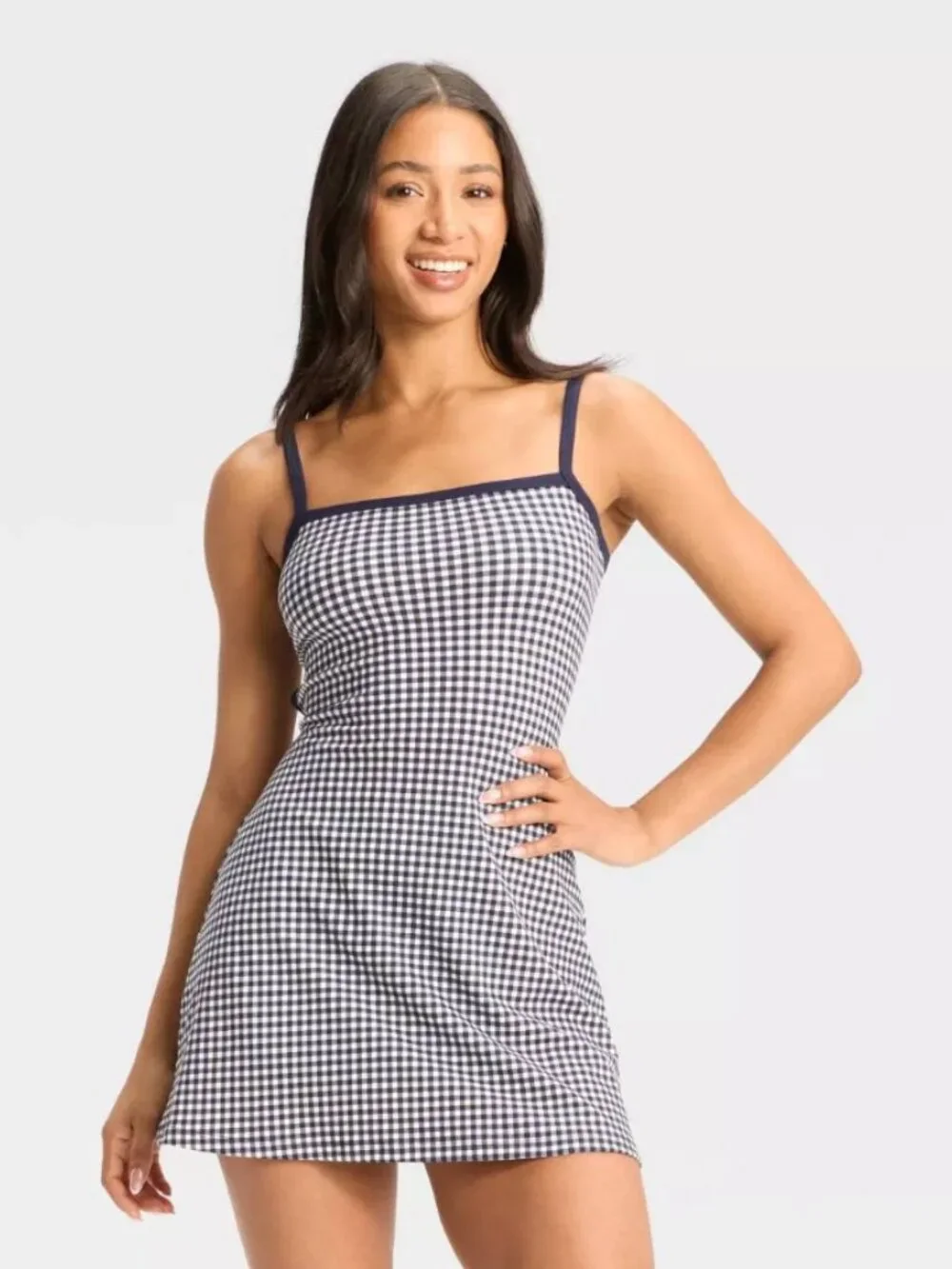 WILD FABLE Butter Bliss Navy Gingham Skater Dress Sporty Tennis Preppy Chic M - Picture 1 of 8
